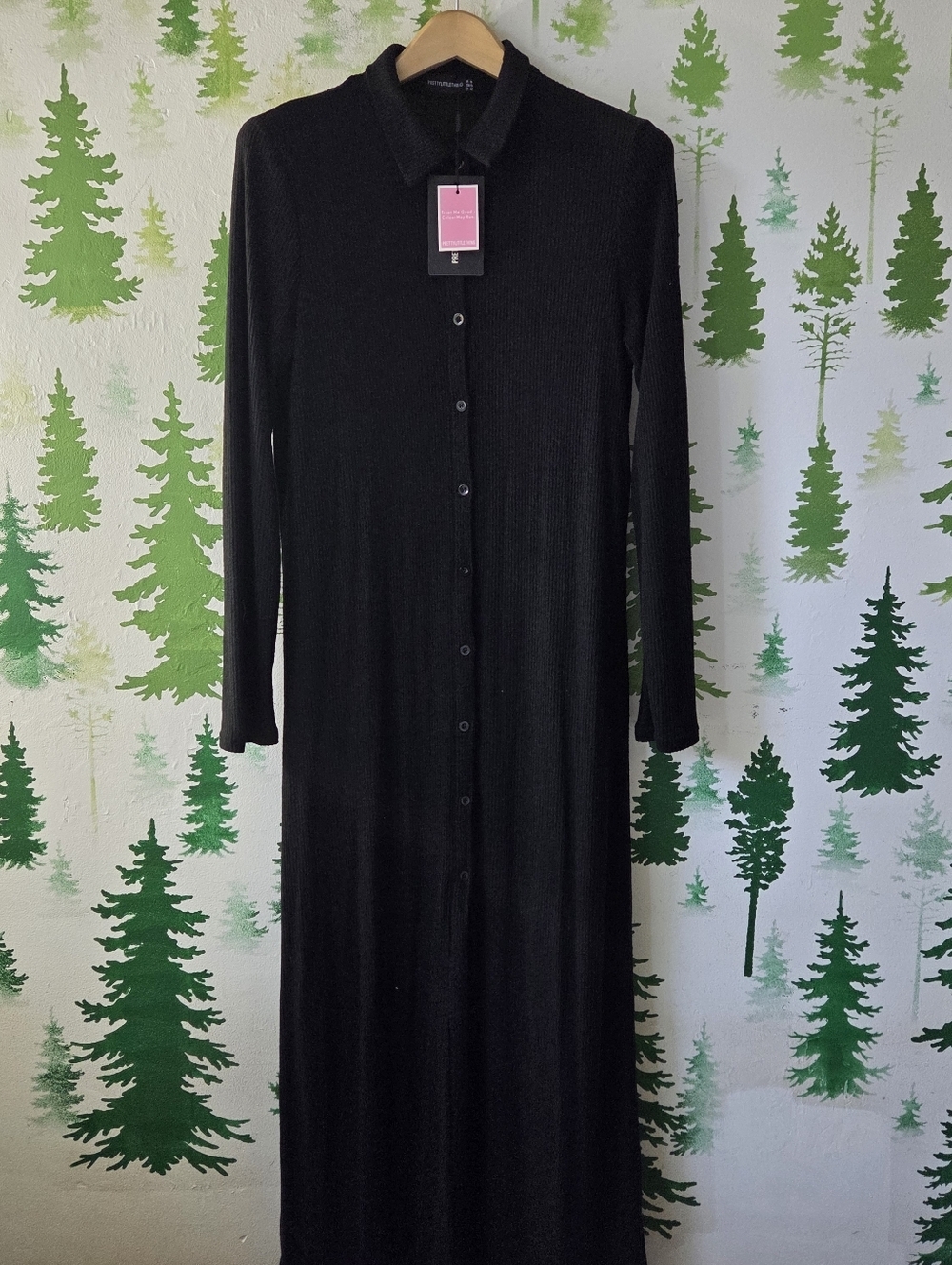PrettyLittleThing Black Long Sleeve Button-Front Maxi Dress